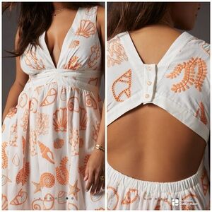 Maeve by Anthropologie Embroidered Sea Shell Peach Midi Sundress Size 24